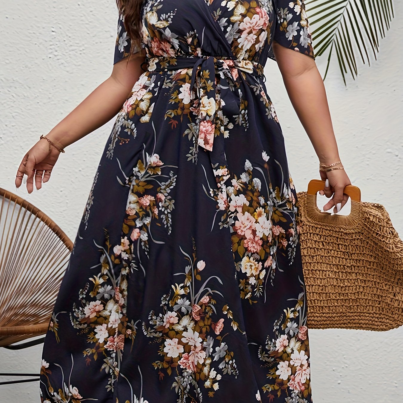 Women's Plus Floral Print Cold Shoulder Maxi Dress