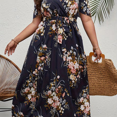 Women's Plus Floral Print Cold Shoulder Maxi Dress