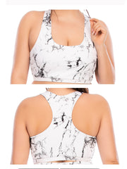 Marble Print Sports Bra Women's Plus Medium Stretch Yoga