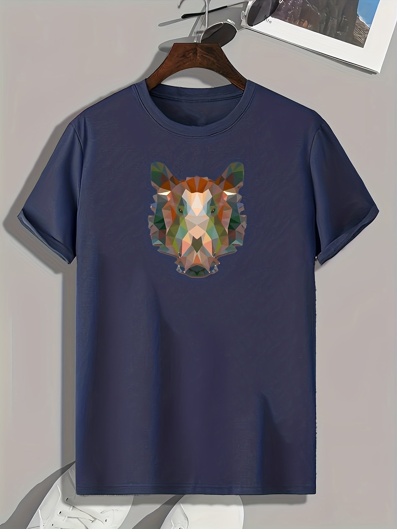 Geometric Animal Print Men's Comfy T-shirt Active Stretch Tee for Summer