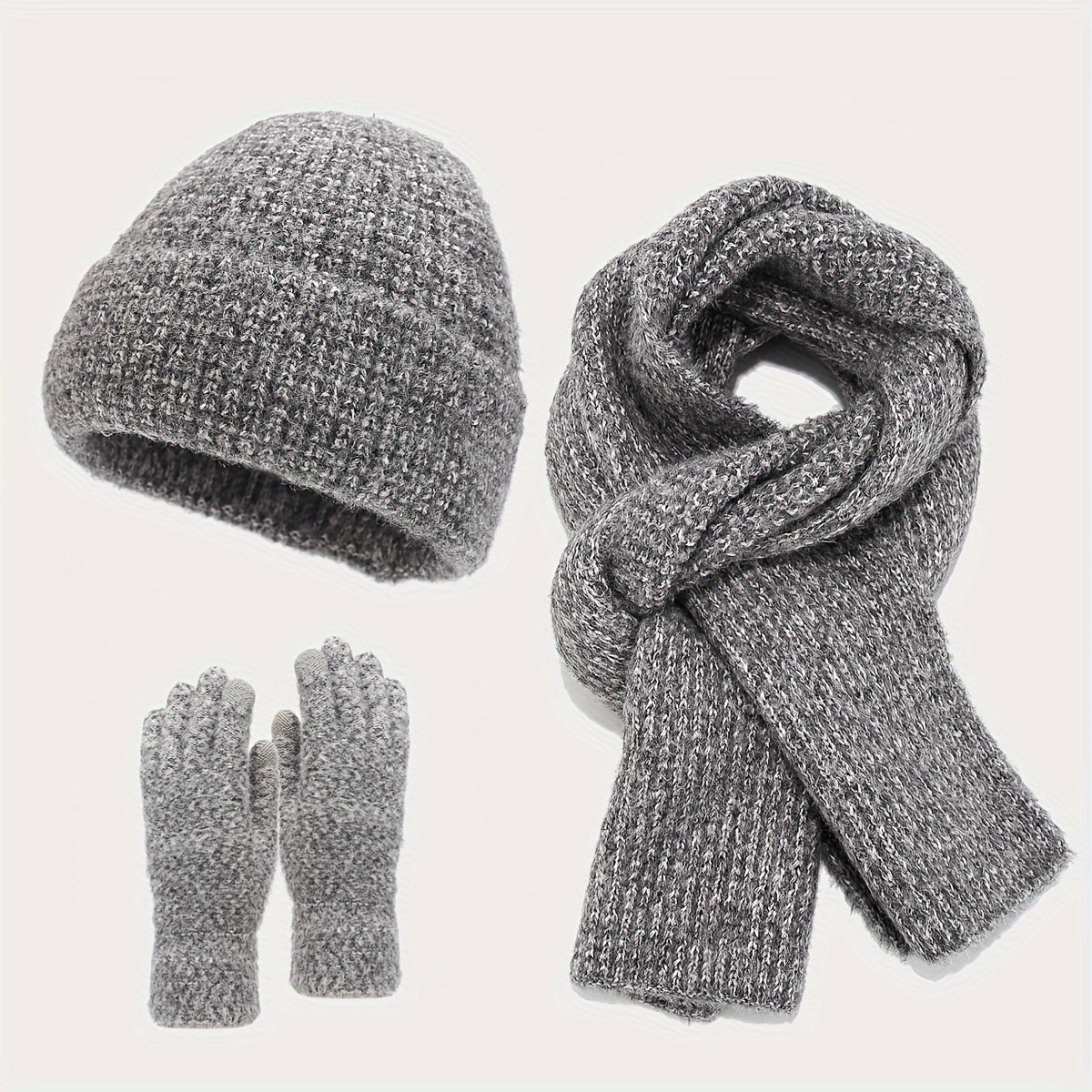 Autumn Winter Warm Set Fashionable Thickened Scarf Hat Gloves 3pc Set