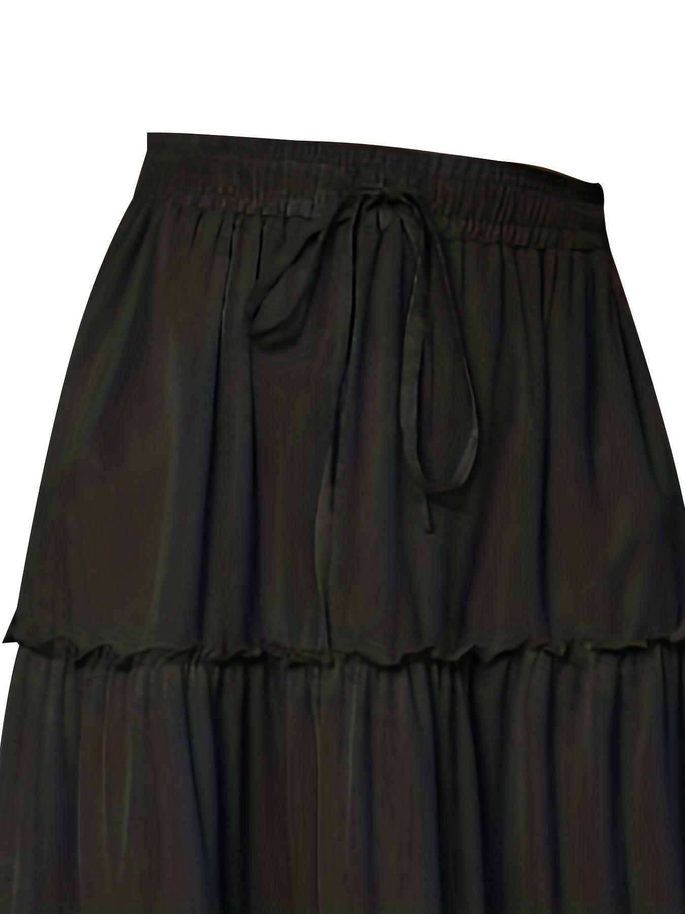  Solid Elastic Drawstring Maxi Skirt