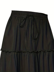  Solid Elastic Drawstring Maxi Skirt