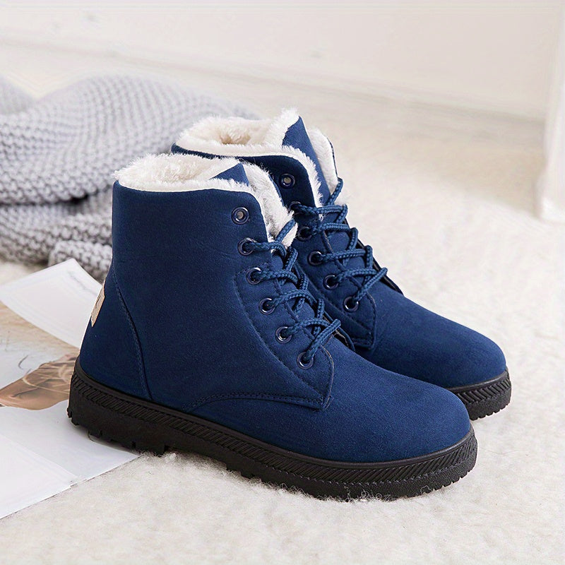 Faux Fur Ankle Boots Round Toe Lace Up Warm Winter Booties