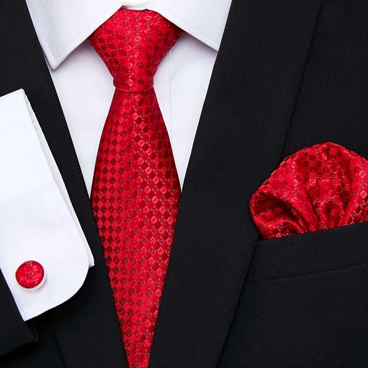 Men's Bow Tie Set 6 piece Set Tie Bow Tie Square Scarf Cufflinks Red Series