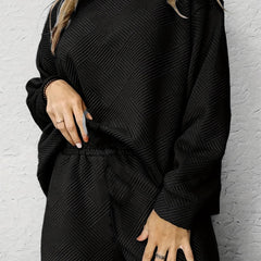  Solid Textured Tee & Shorts Two Piece Set
