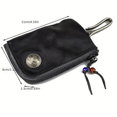 Retro Style Leather Key Bag Zipper Car Door Key Bag