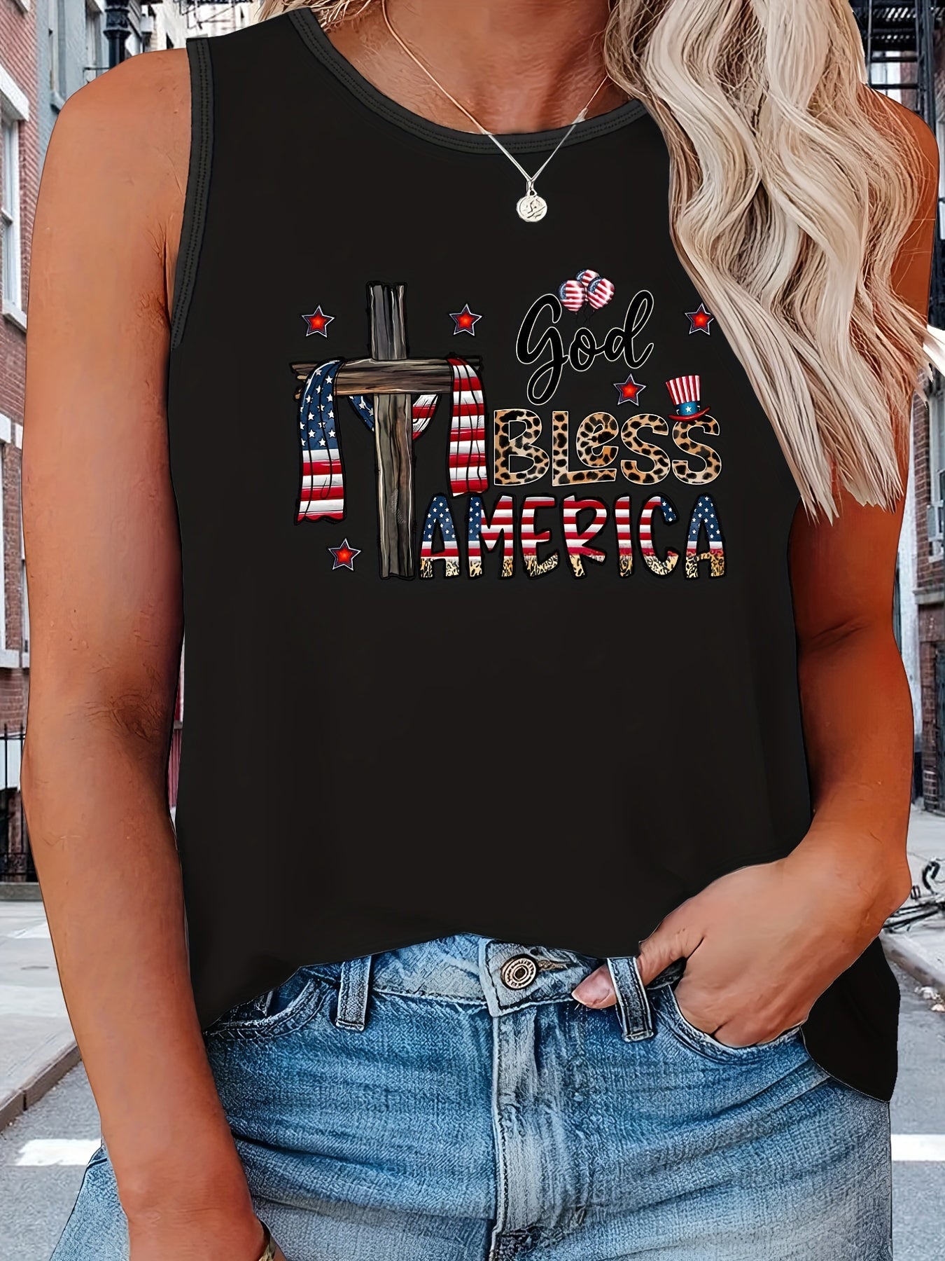  Independence Casual Tank Top Women's Plus Graphic Slogan Print