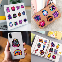 100 Rainbow Edge Doodle Stickers Purple & Mixed Colors
