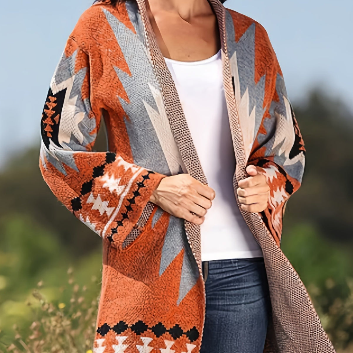  Southwestern Print Long Sleeve Cardigan