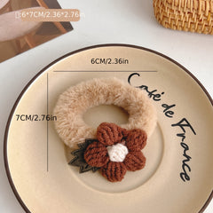 2 Pcs Fluffy Knitted Flowers Hair Tie Hair Rope for Girls
