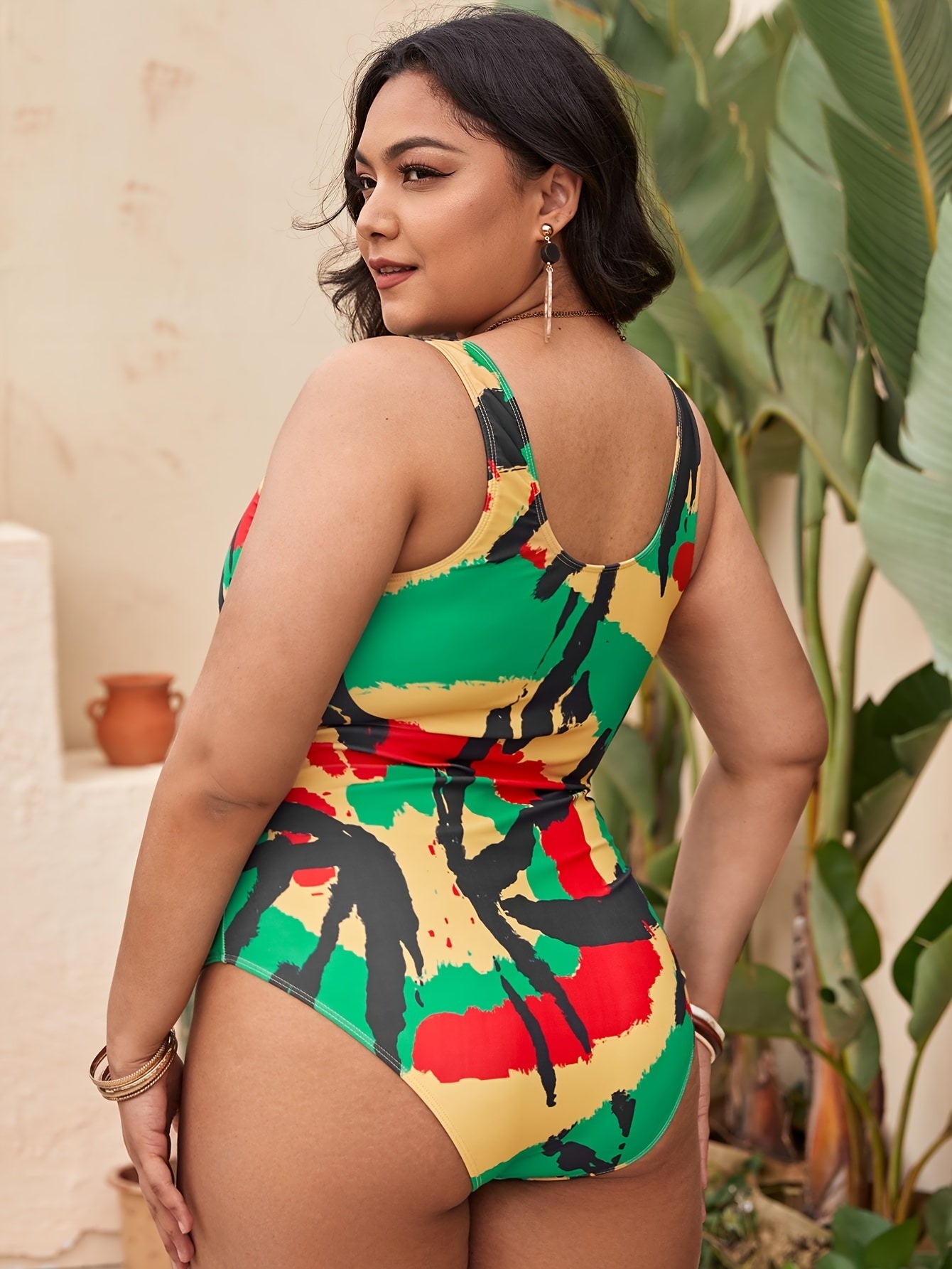  Sporty Swimsuit Women's Paint Pattern One Piece Bathing Suit