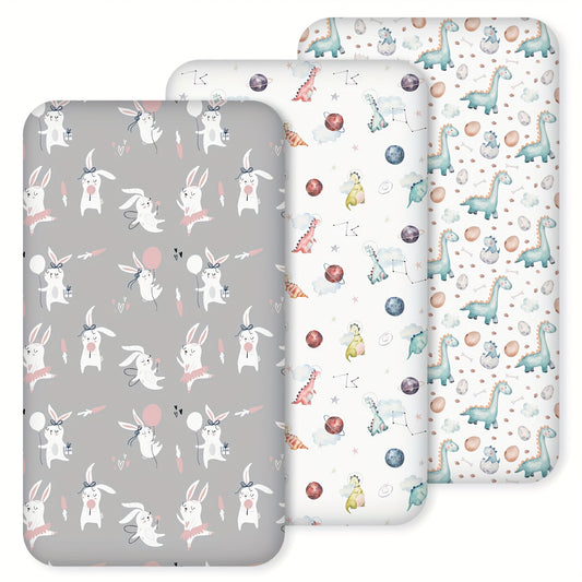 3 Pack Cartoon Printed Baby Crib Sheets Soft Microfiber Toddler Bedding