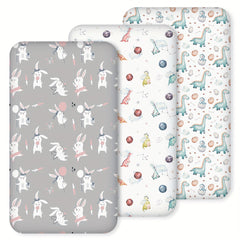 3 Pack Cartoon Printed Baby Crib Sheets Soft Microfiber Toddler Bedding