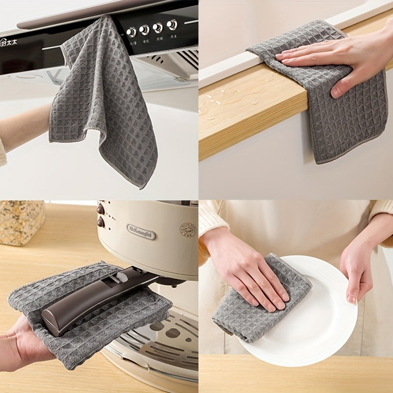 6pcs Microfiber Waffle Plaid Washcloths Absorbent Soft Bathroom Kitchen Cleaning