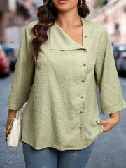  Jacquard Button Up Long Sleeve Blouse
