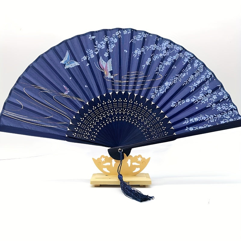 Chinese Silk Folding Fan Wooden Handle Classical Dance Fan