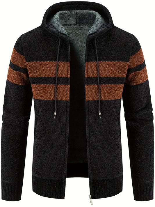 Fleece Hooded Jacket Men's Zip Up Coat Fall Winter