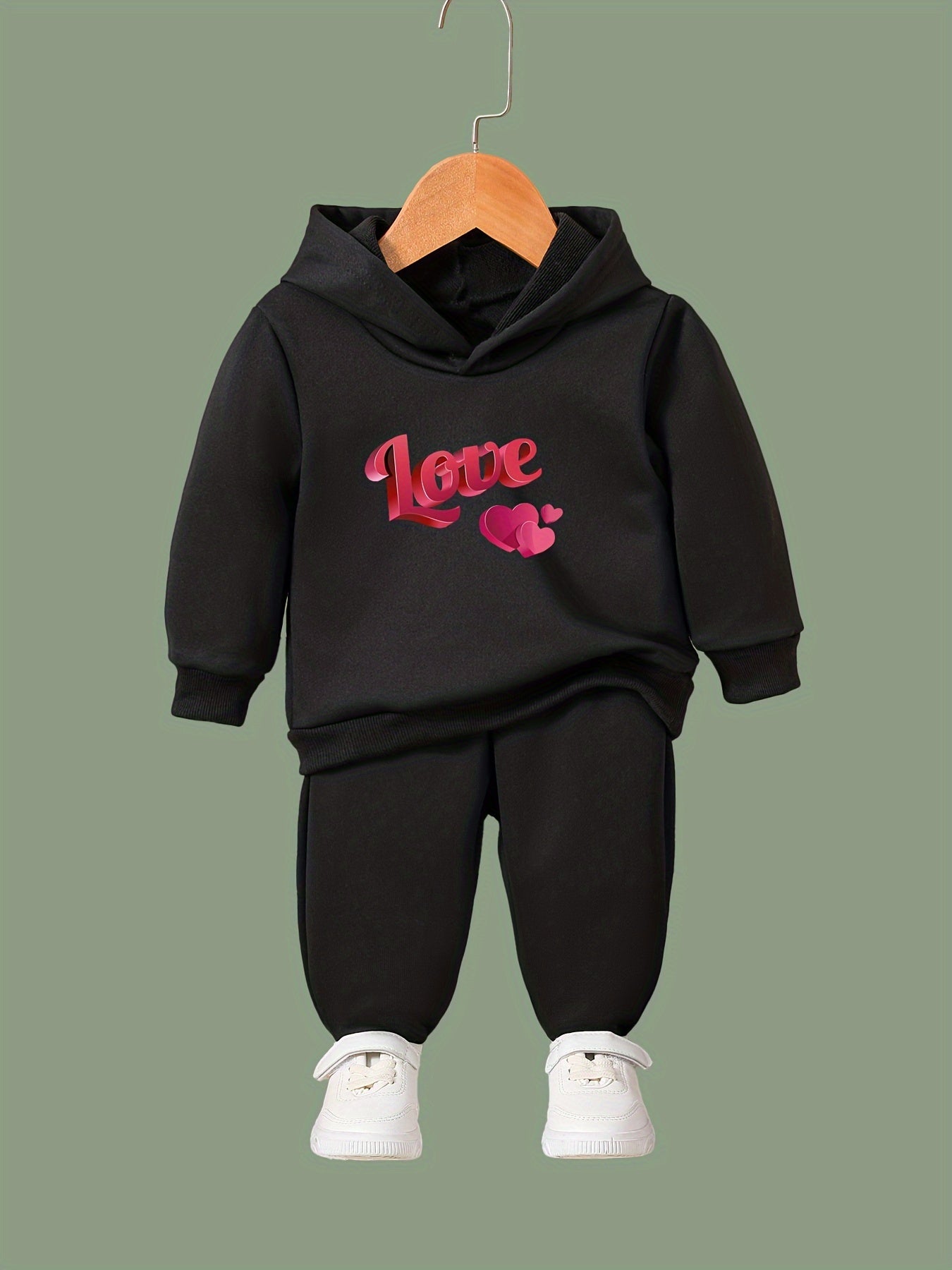 OERYUI 2pcs Heart Graphic LOVE Print Hoodies Pants Set For Girls Boys