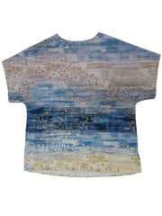  Women's Tie Dye & Geo Print Short Sleeve Blouse