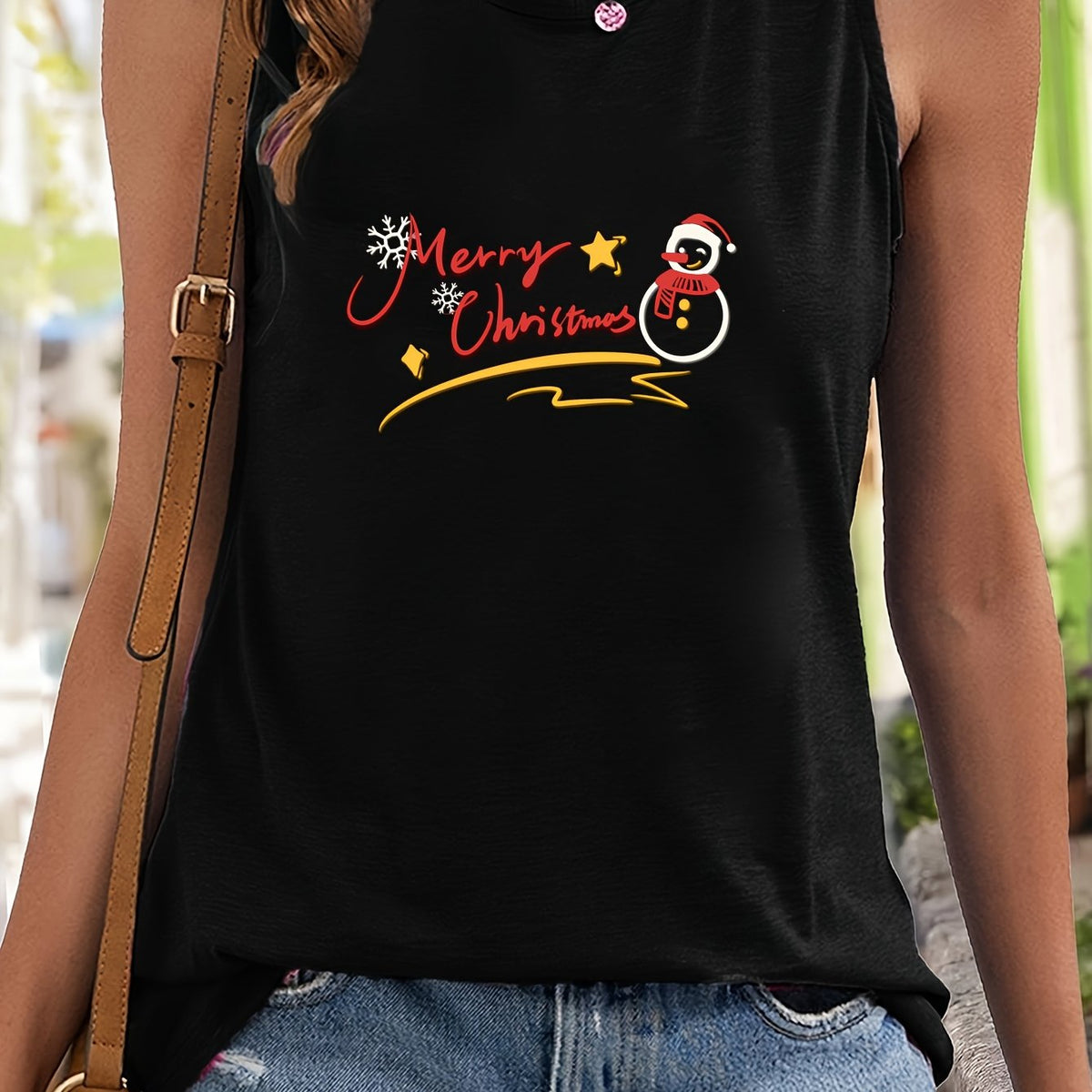 Snowman & Snowflake Pattern Stretchy Sports Vest Sleeveless Top