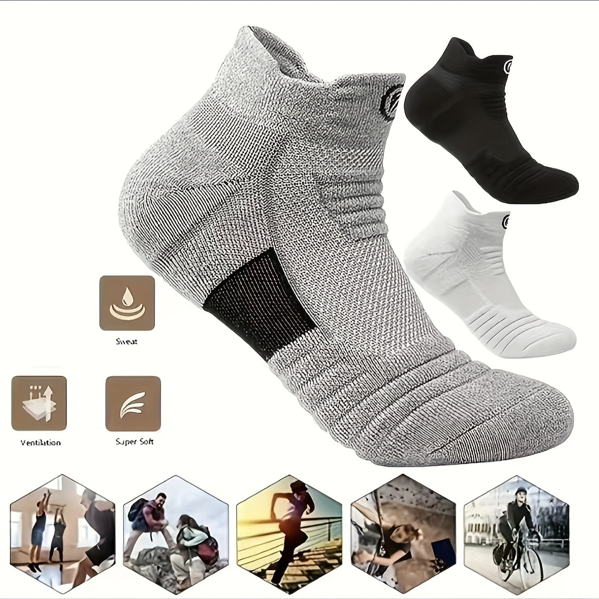 3 Pairs Cotton Anti slip Low cut Socks for Sports