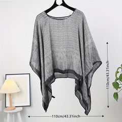 Gray Printed Large Shawl Silk Loose Pullover Shawl Windproof Sunscreen Cape