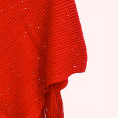 Red Rhinestone Tassel Cape Shawl Windproof Wrap