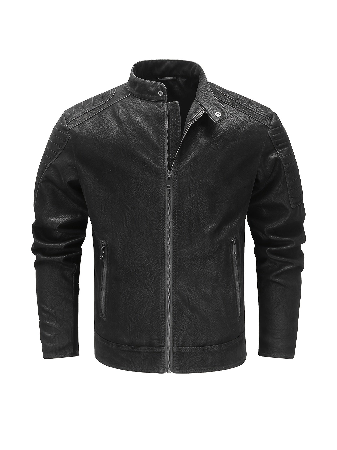 Men's Middle aged PU Leather Jacket With Zipper
