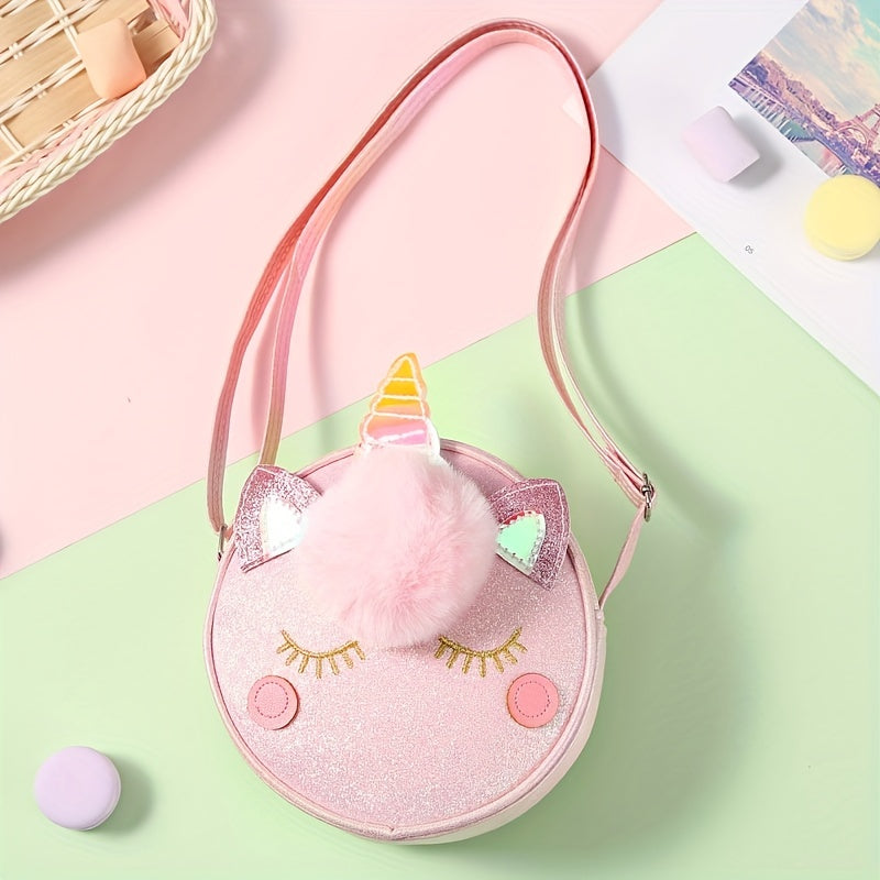 Kids Rainbow Glitter Shoulder Bag Round Crossbody Coin Purse