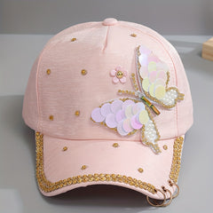 Y2K Butterfly Baseball Cap Rhinestone Sequin Pearl Cotton Hat