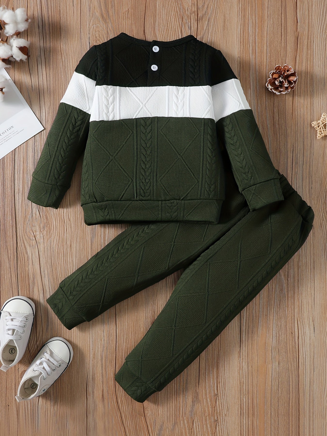 Boys Casual Knitted Block Pullover Top & Pants Set