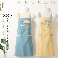 1pc Linen Kitchen Apron Waterproof And Fashionable Cooking Workwear