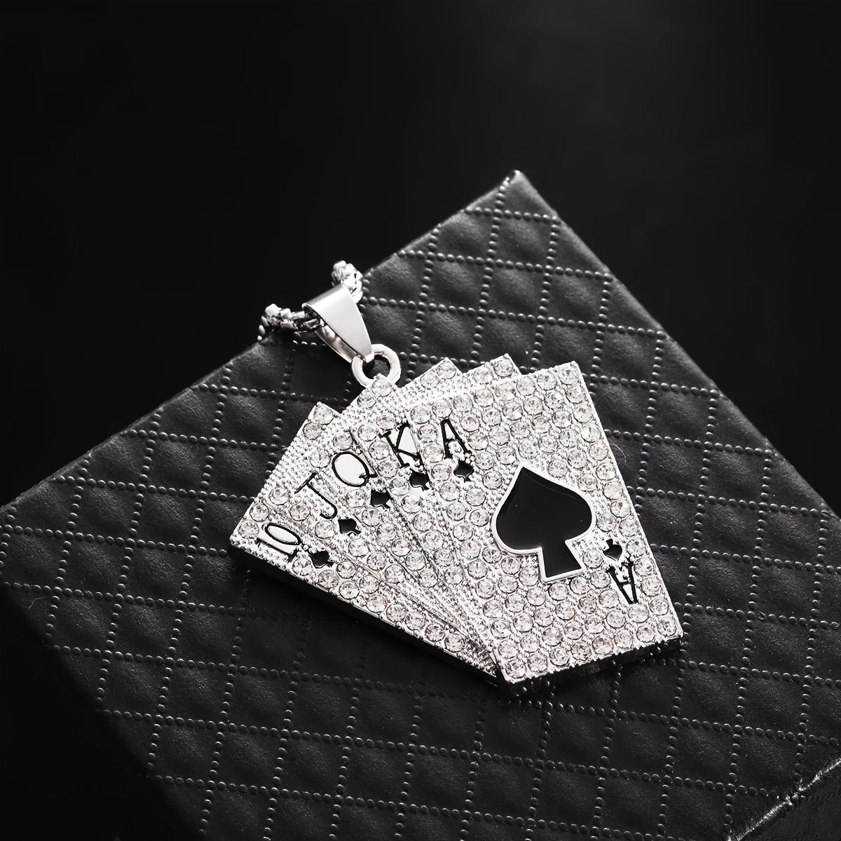 Hip Hop Poker Card Tag Necklace Zircon Inlaid Jewelry