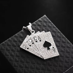 Hip Hop Poker Card Tag Necklace Zircon Inlaid Jewelry