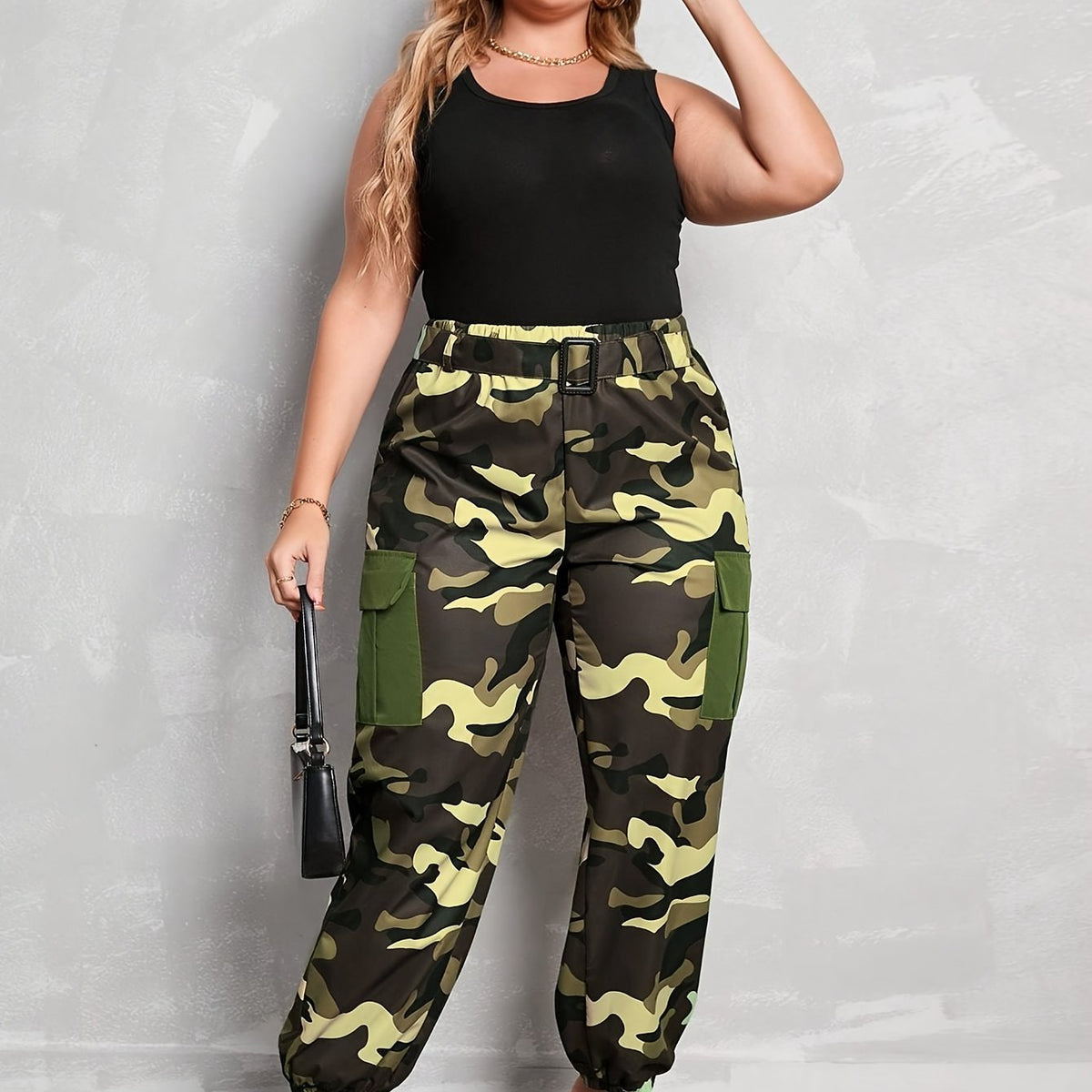  Camo High Rise Jogger Cargo Trousers with Pockets