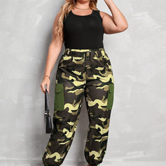  Camo High Rise Jogger Cargo Trousers with Pockets