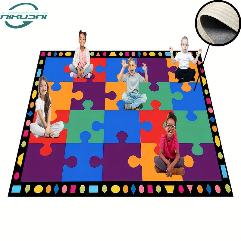 Colorful Puzzle Seating Rug for Nursery School Learning Area