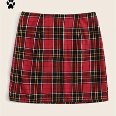  Plaid Print High Rise Stretch Mini Skirt