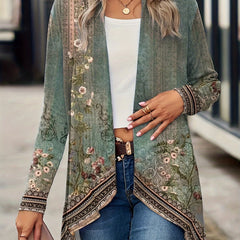  Floral Print Long Sleeve Open Front Cardigan
