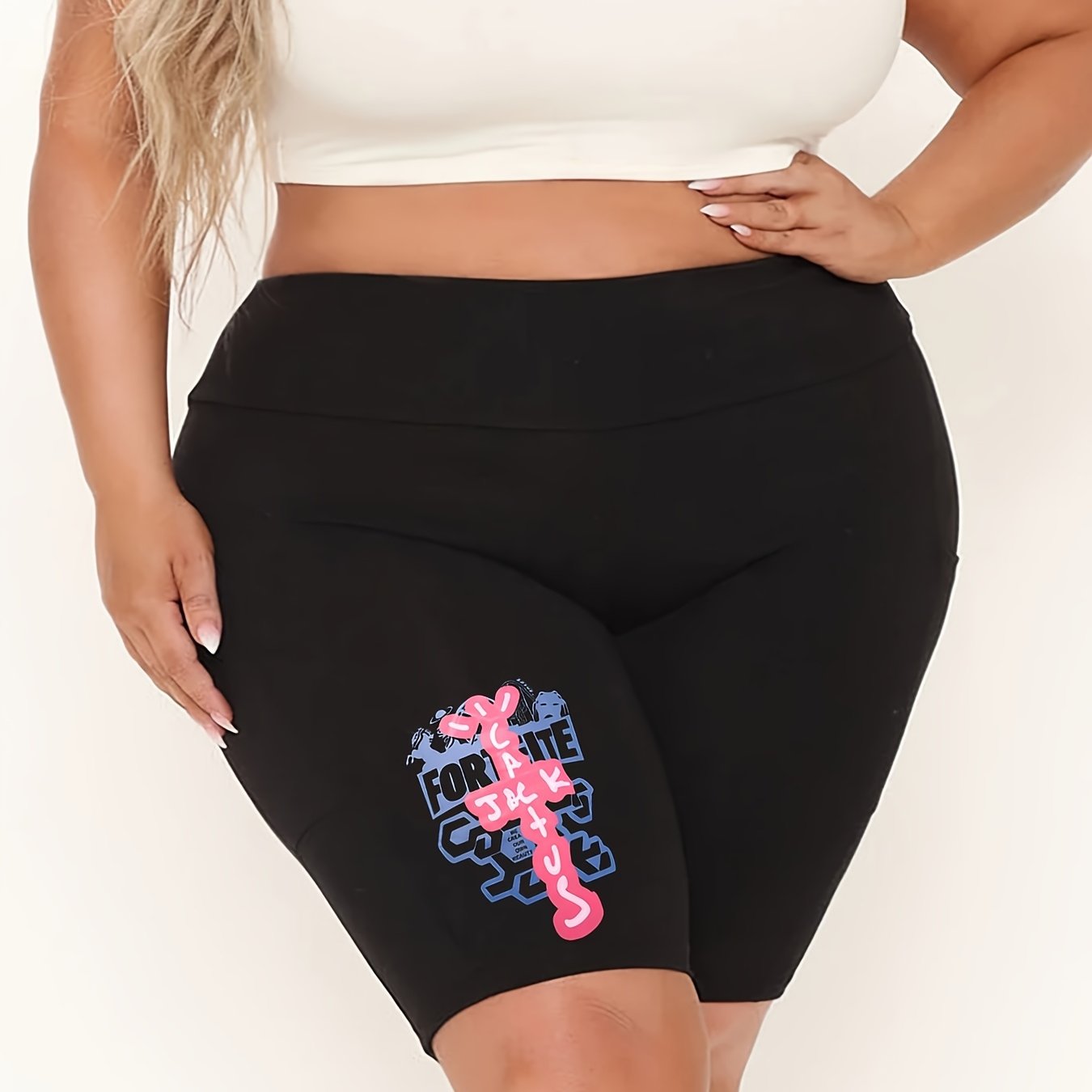  Women's Letter Print High Rise Biker Shorts