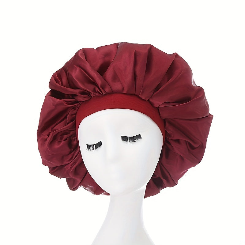 Extra Large Satin Bonnet Cap Wide Brimmed Nightcap Solid Hat