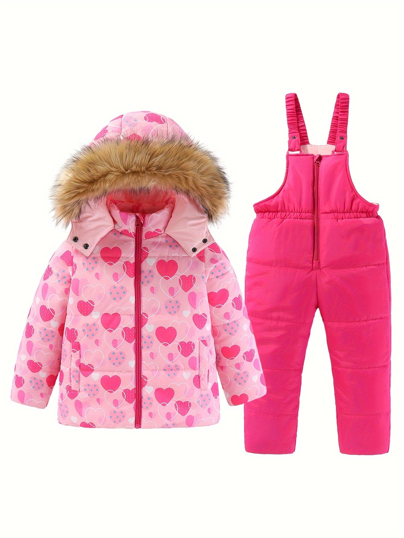 Girls Skiing Outfits Zip Front Hooded Coat Overalls
