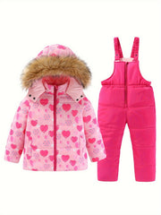 Girls Skiing Outfits Zip Front Hooded Coat Overalls