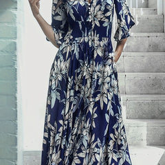  Floral Print Half Sleeve Maxi Dress