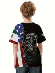 Eagle And Flag 3D Print Boy's Casual Tees Short Sleeve Crew Neck T shirt