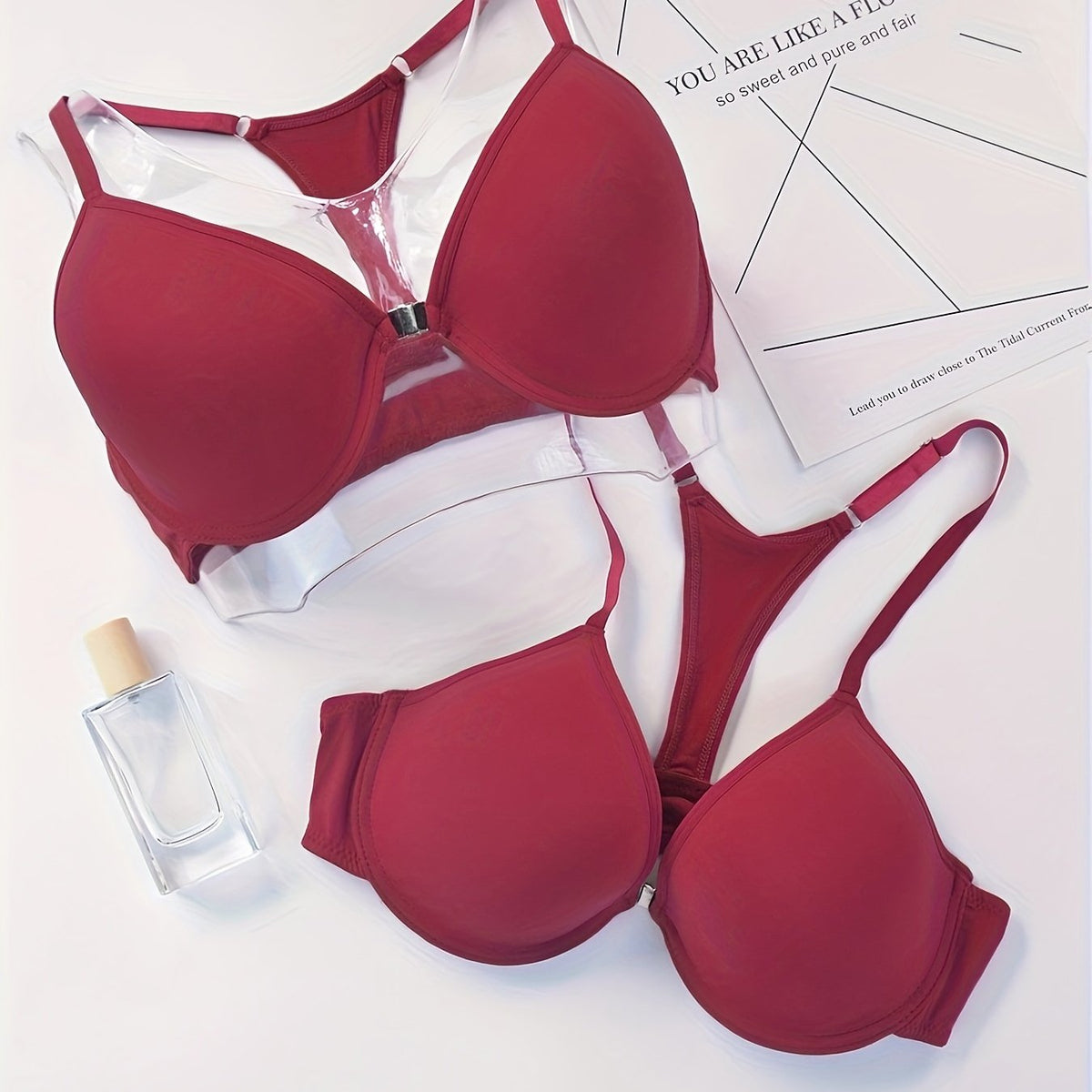 2pcs Front Buckle Push Up Bras Anti sagging T Shirt Bra Women's Lingerie