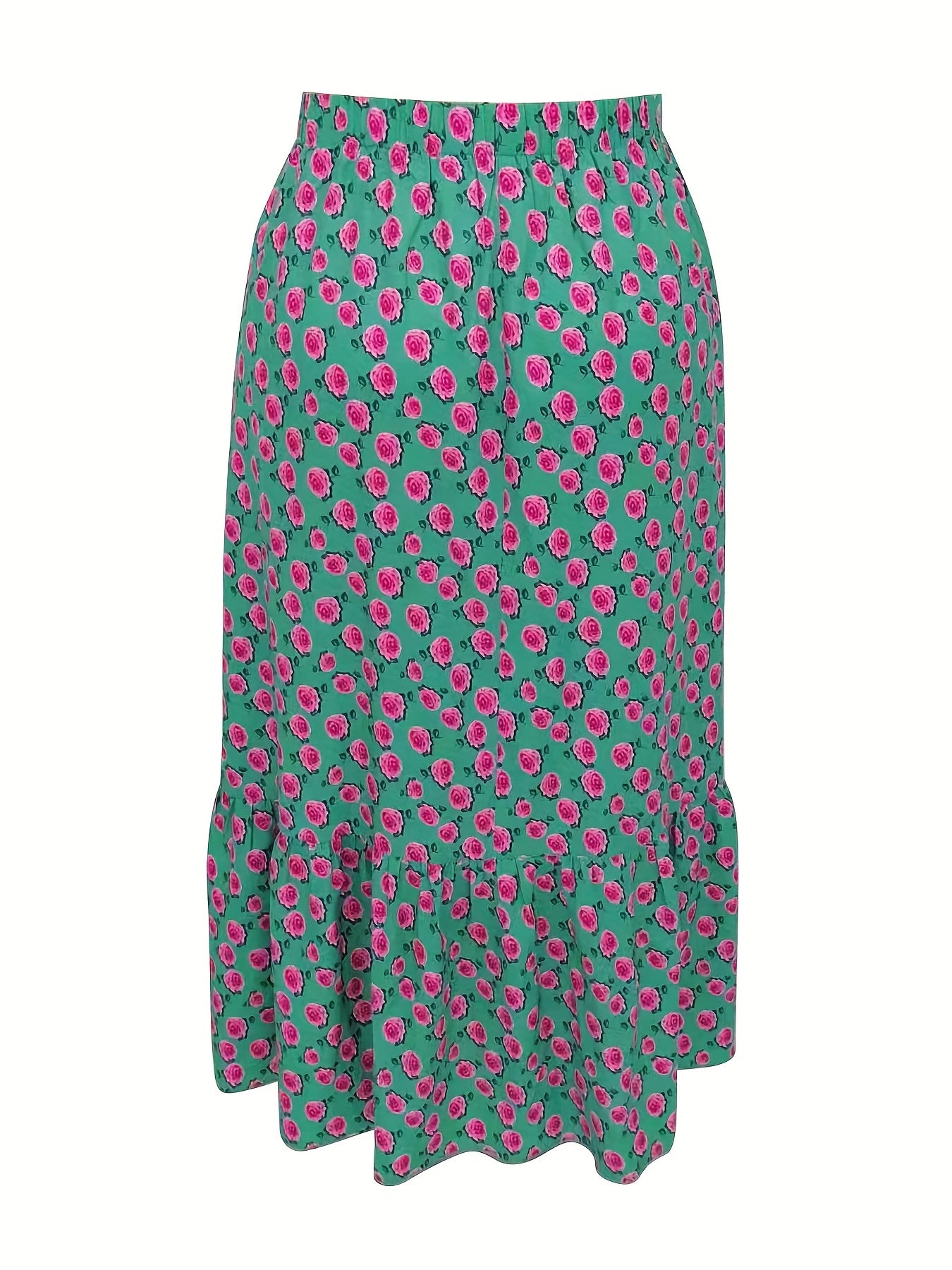  Floral Print Ruffle Trim Maxi Skirt