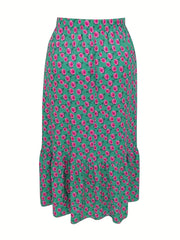  Floral Print Ruffle Trim Maxi Skirt