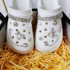 12pcs Shoe Charms Set with Pearls and Accessories for Women's Cross Hole Shoes